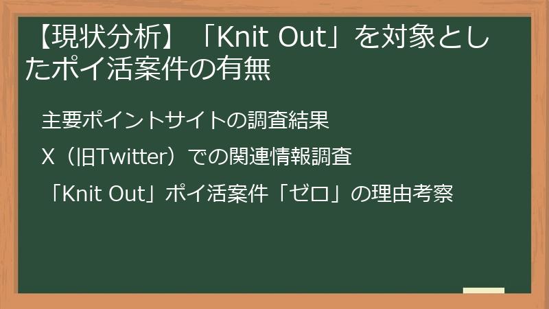 【現状分析】「Knit Out」を対象としたポイ活案件の有無