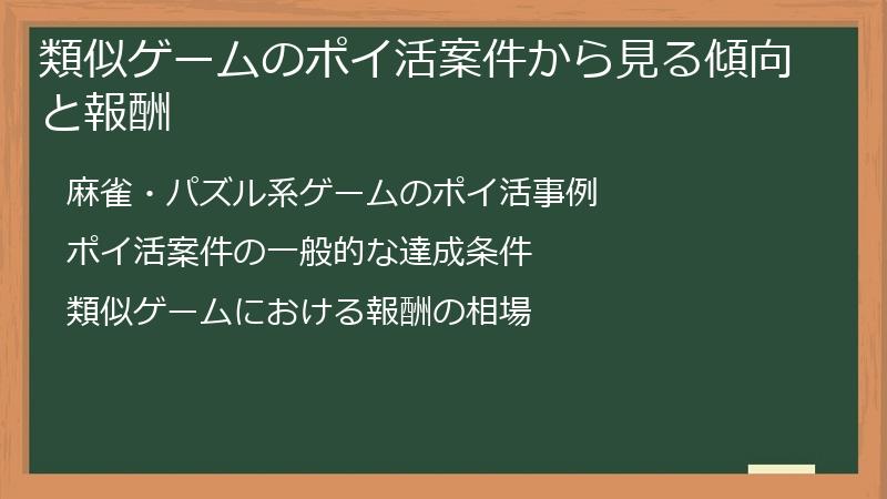 類似ゲームのポイ活案件から見る傾向と報酬