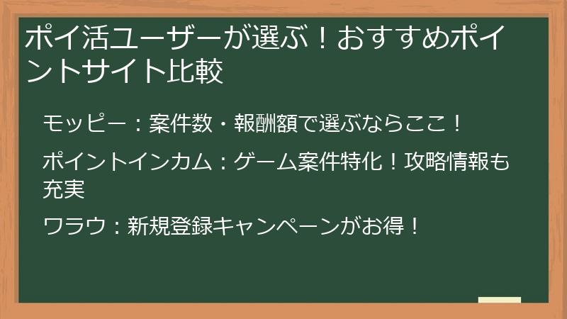 ポイ活ユーザーが選ぶ！おすすめポイントサイト比較