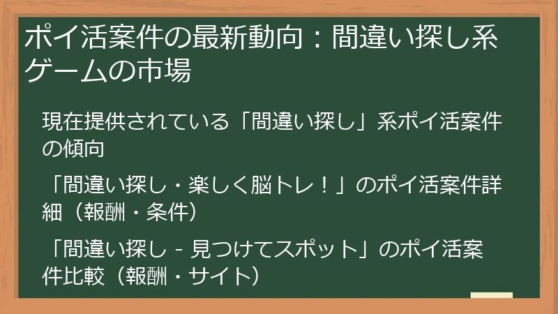 ポイ活案件の最新動向：間違い探し系ゲームの市場