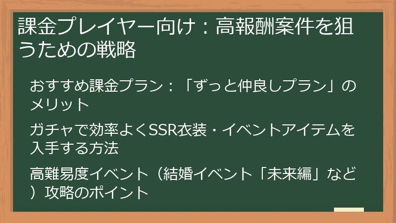 課金プレイヤー向け：高報酬案件を狙うための戦略