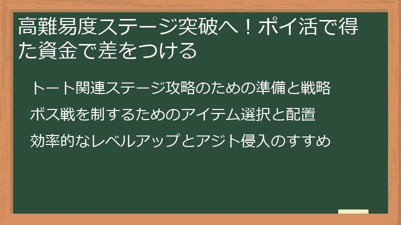 高難易度ステージ突破へ！ポイ活で得た資金で差をつける