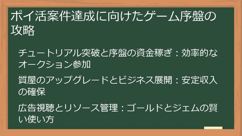ポイ活案件達成に向けたゲーム序盤の攻略