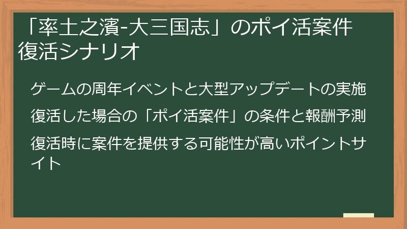 「率土之濱-大三国志」のポイ活案件復活シナリオ