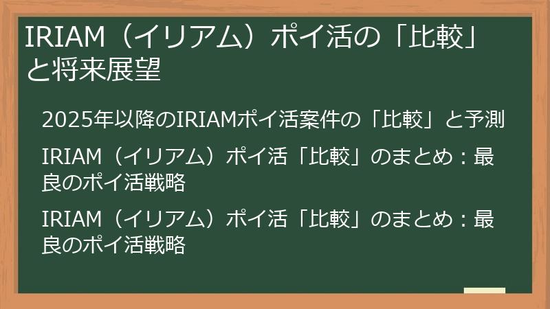 IRIAM（イリアム）ポイ活の「比較」と将来展望