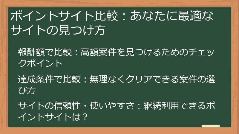 ポイントサイト比較：あなたに最適なサイトの見つけ方