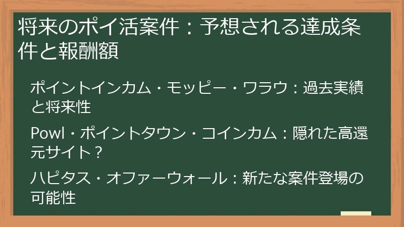 将来のポイ活案件：予想される達成条件と報酬額