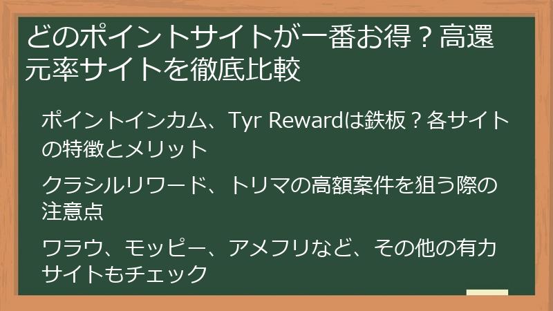 どのポイントサイトが一番お得？高還元率サイトを徹底比較