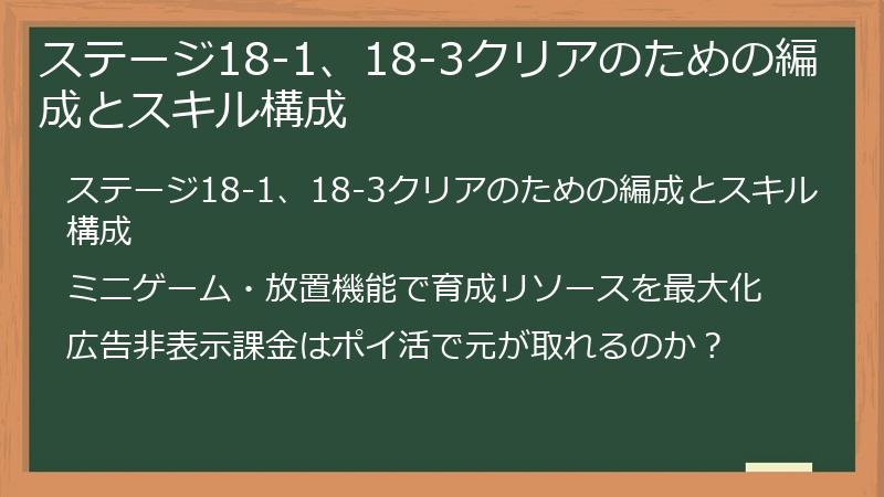 ステージ18-1、18-3クリアのための編成とスキル構成