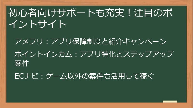 初心者向けサポートも充実！注目のポイントサイト