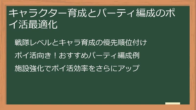 キャラクター育成とパーティ編成のポイ活最適化