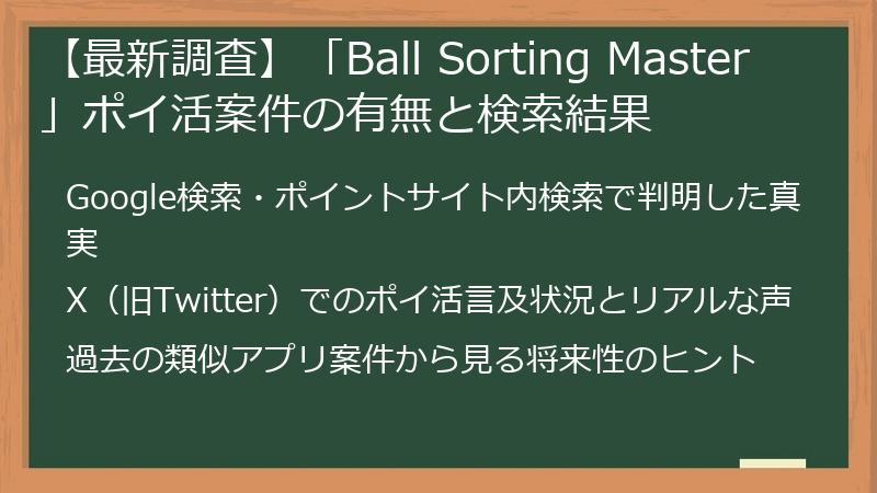 【最新調査】「Ball Sorting Master」ポイ活案件の有無と検索結果