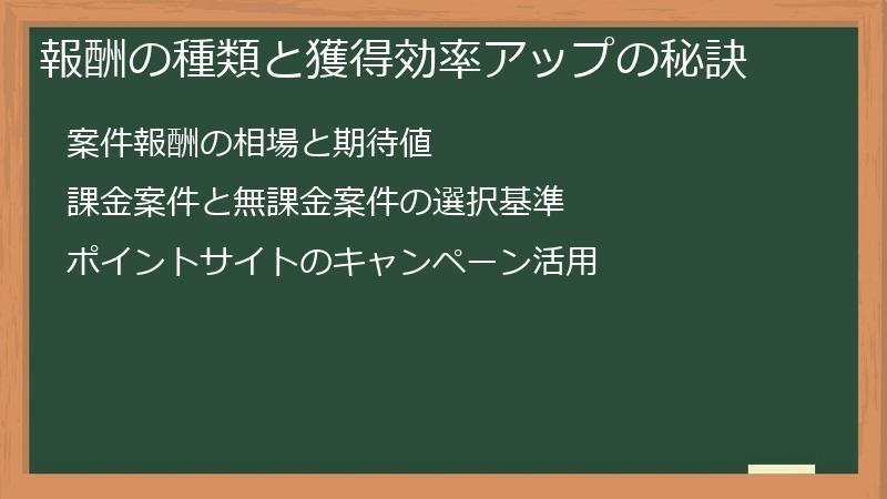 報酬の種類と獲得効率アップの秘訣