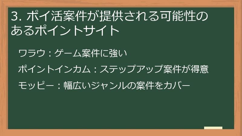 3. ポイ活案件が提供される可能性のあるポイントサイト