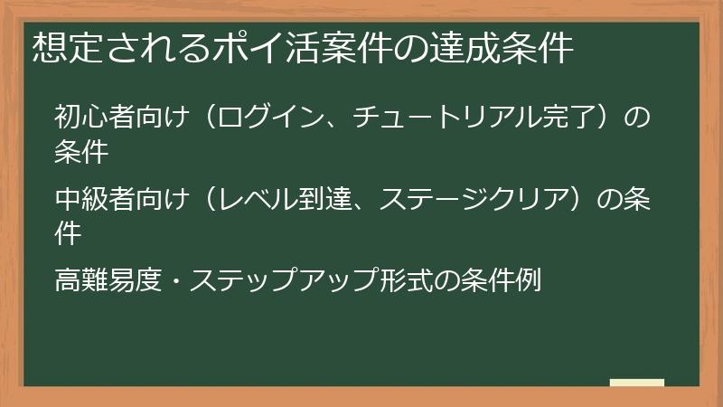 想定されるポイ活案件の達成条件
