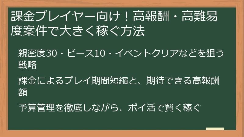 課金プレイヤー向け！高報酬・高難易度案件で大きく稼ぐ方法