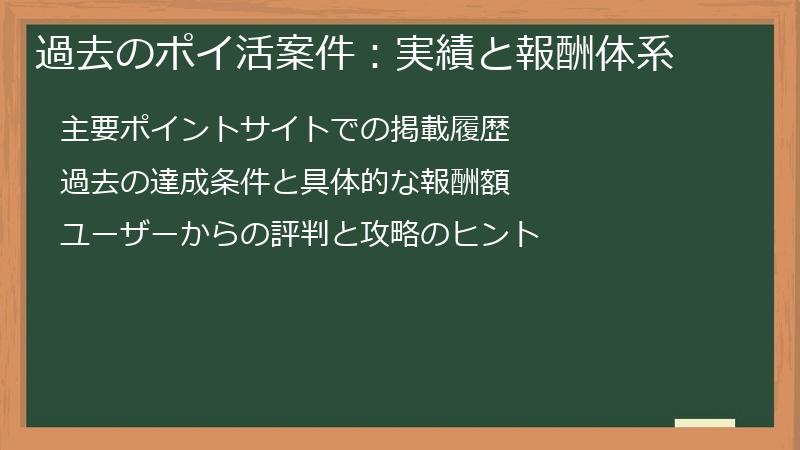 過去のポイ活案件：実績と報酬体系