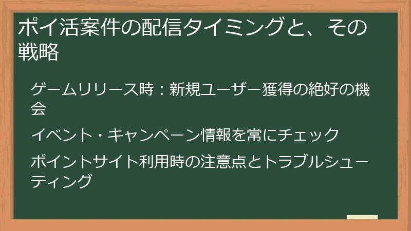 ポイ活案件の配信タイミングと、その戦略