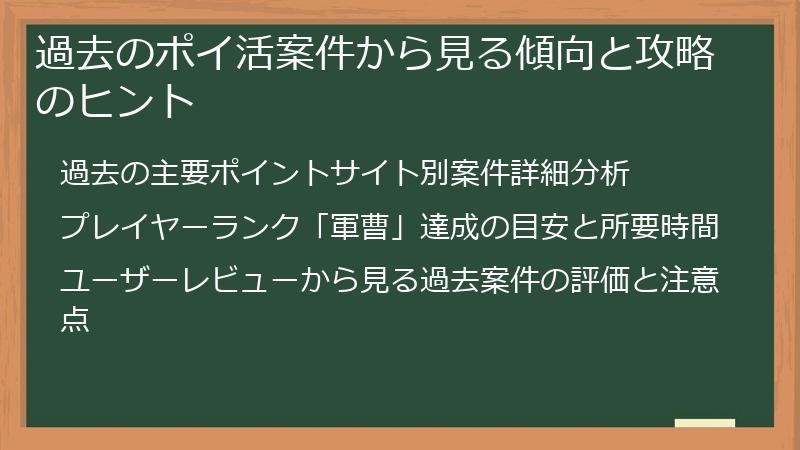 過去のポイ活案件から見る傾向と攻略のヒント