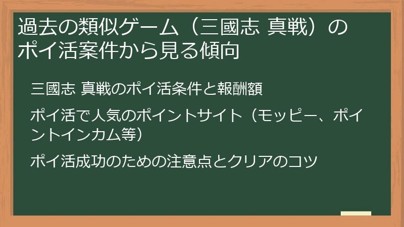 過去の類似ゲーム（三國志 真戦）のポイ活案件から見る傾向