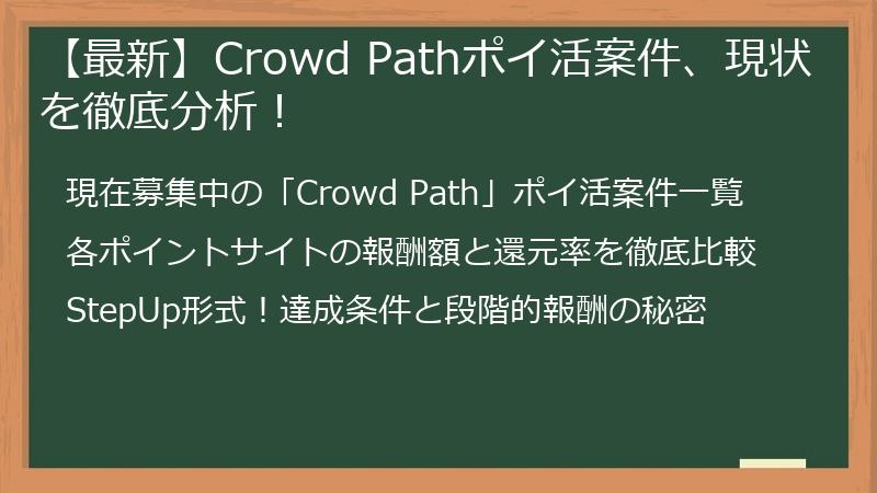 【最新】Crowd Pathポイ活案件、現状を徹底分析！