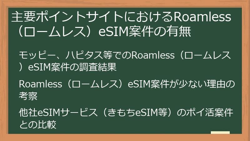 主要ポイントサイトにおけるRoamless（ロームレス）eSIM案件の有無