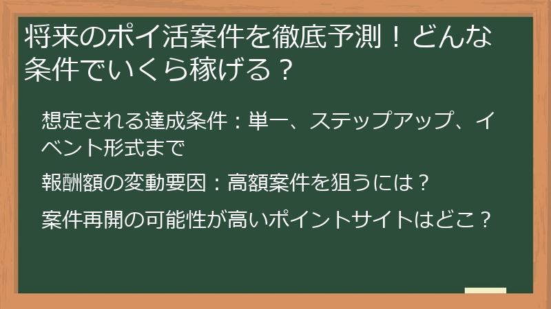 将来のポイ活案件を徹底予測！どんな条件でいくら稼げる？