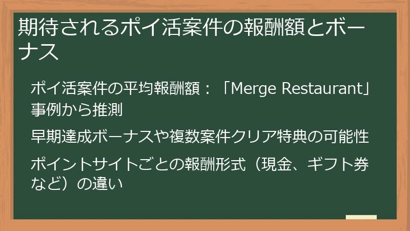 期待されるポイ活案件の報酬額とボーナス