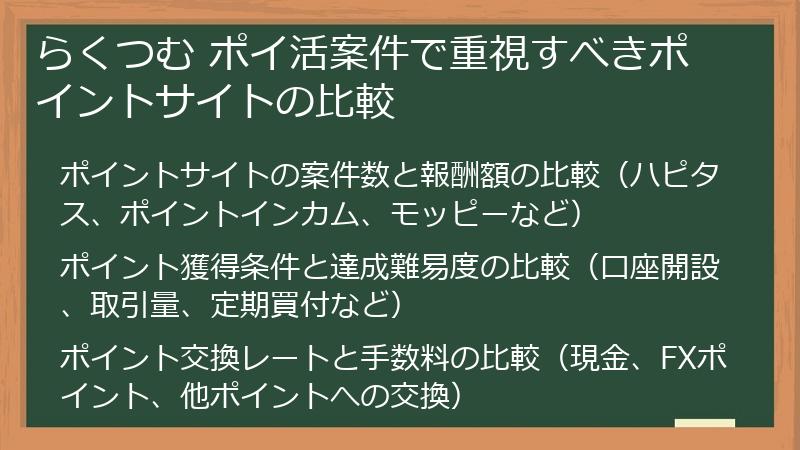 らくつむ ポイ活案件で重視すべきポイントサイトの比較