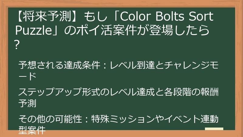【将来予測】もし「Color Bolts Sort Puzzle」のポイ活案件が登場したら？