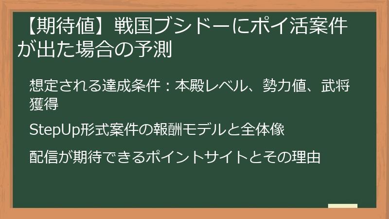 【期待値】戦国ブシドーにポイ活案件が出た場合の予測