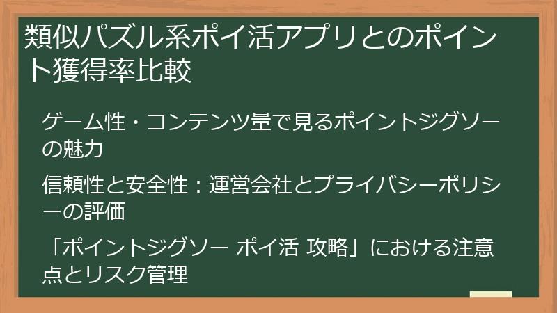 類似パズル系ポイ活アプリとのポイント獲得率比較