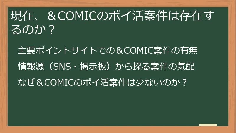 現在、＆COMICのポイ活案件は存在するのか？
