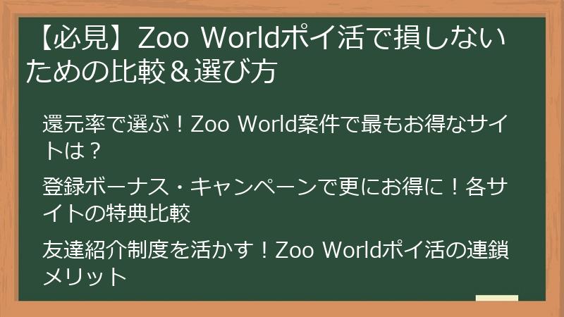 【必見】Zoo Worldポイ活で損しないための比較＆選び方