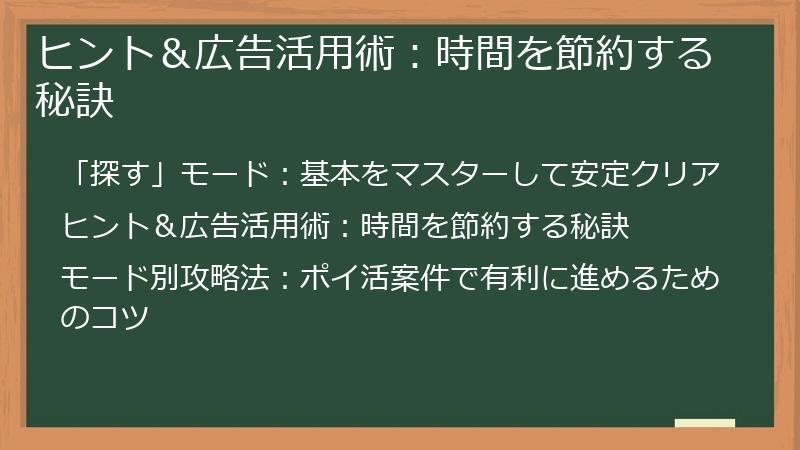 ヒント＆広告活用術：時間を節約する秘訣