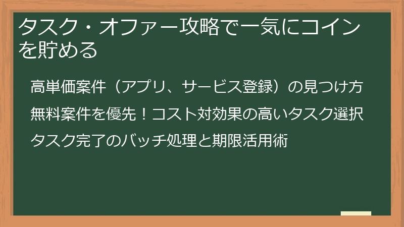 タスク・オファー攻略で一気にコインを貯める