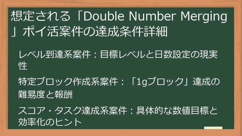想定される「Double Number Merging」ポイ活案件の達成条件詳細
