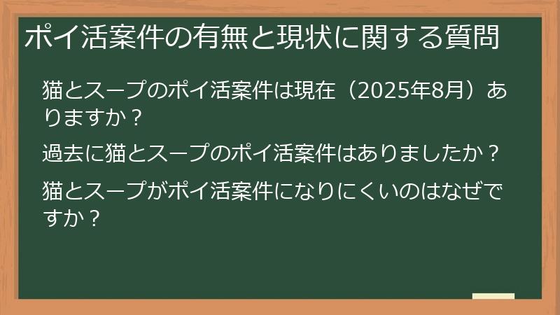 ポイ活案件の有無と現状に関する質問