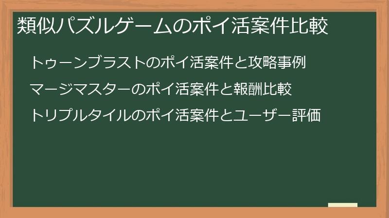 類似パズルゲームのポイ活案件比較