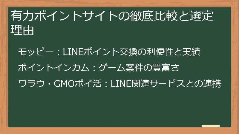 有力ポイントサイトの徹底比較と選定理由