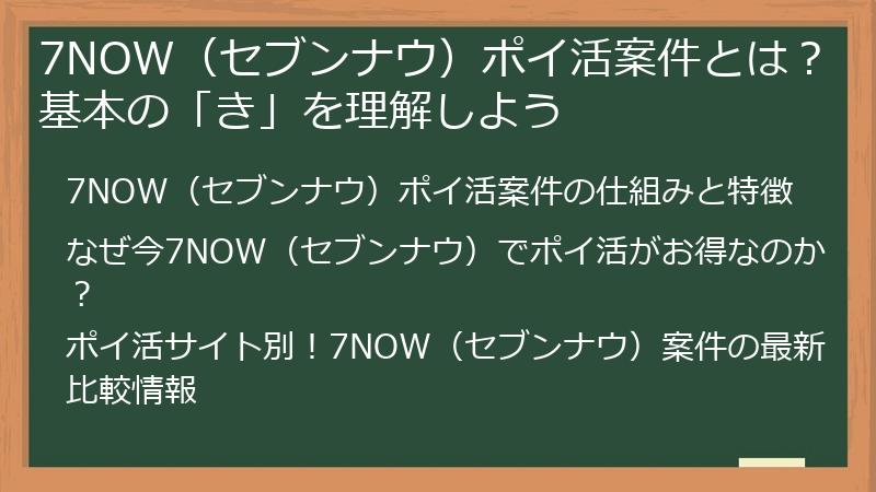 7NOW（セブンナウ）ポイ活案件とは？基本の「き」を理解しよう