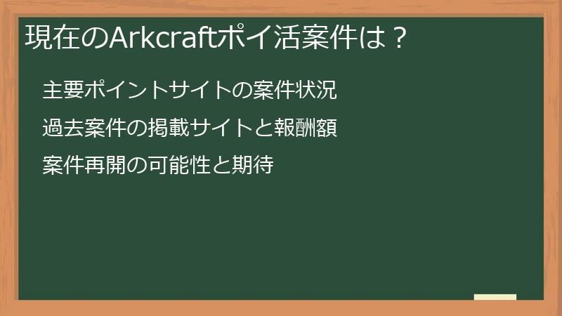 現在のArkcraftポイ活案件は？