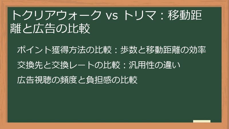 トクリアウォーク vs トリマ：移動距離と広告の比較