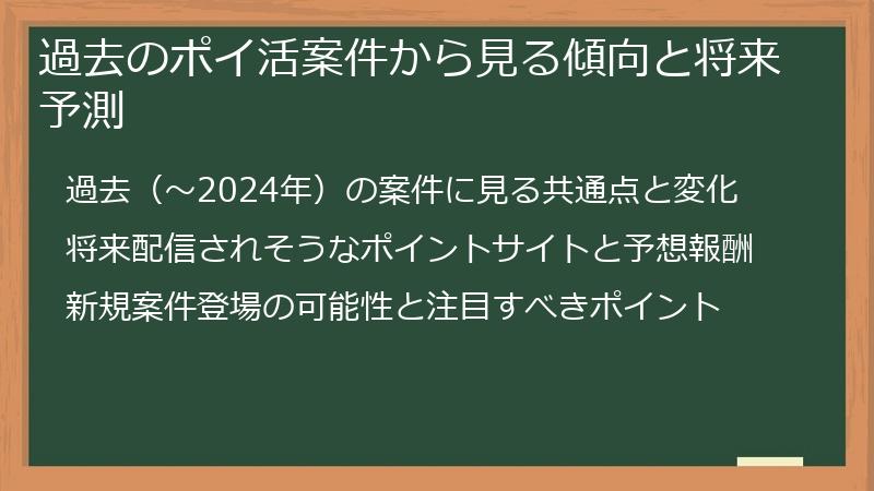 過去のポイ活案件から見る傾向と将来予測