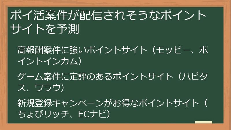 ポイ活案件が配信されそうなポイントサイトを予測