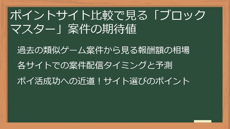 ポイントサイト比較で見る「ブロックマスター」案件の期待値