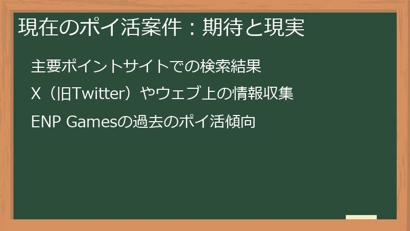 現在のポイ活案件：期待と現実