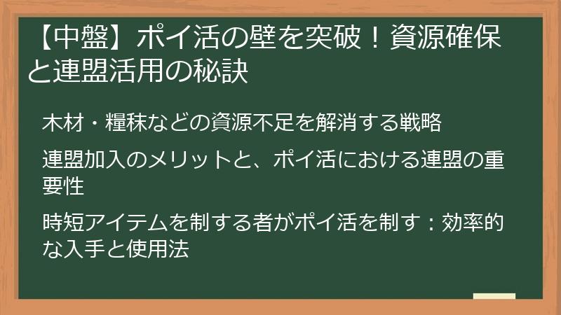 【中盤】ポイ活の壁を突破！資源確保と連盟活用の秘訣