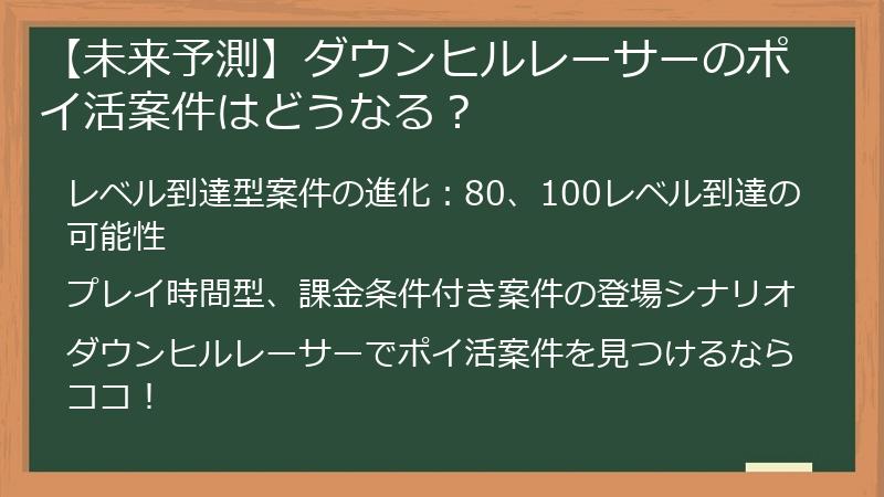 【未来予測】ダウンヒルレーサーのポイ活案件はどうなる？