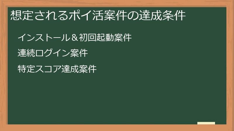 想定されるポイ活案件の達成条件